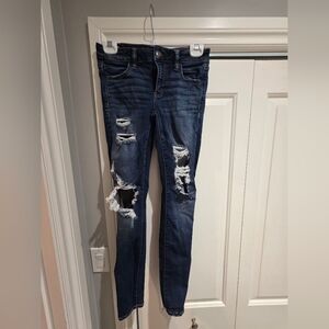 American Eagle Outfitters Dark Blue Distressed Skinny Jeans